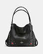 COACH®,EDIE SHOULDER BAG 31 IN POLISHED PEBBLE LEATHER WITH WESTERN RIVETS,Leather,Large,Silver/Black,Front View