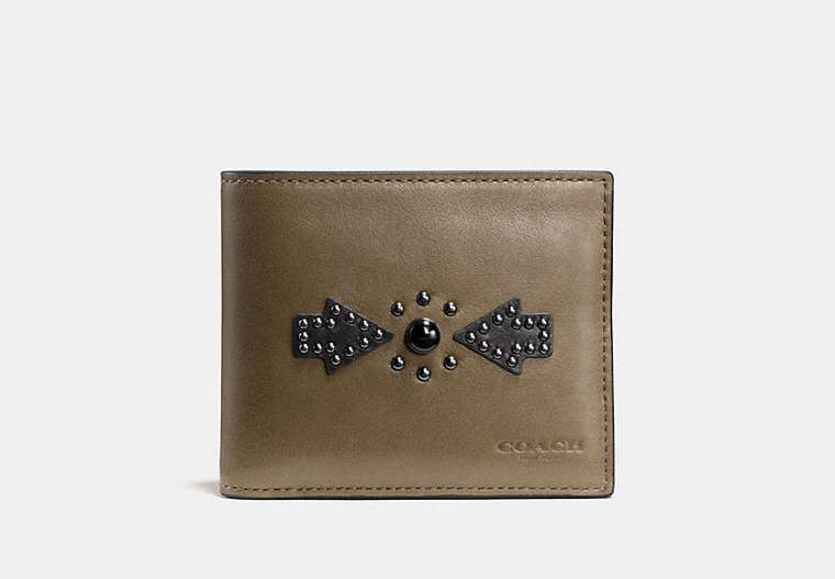 COACH®,3-IN-1 WALLET IN SPORT CALF LEATHER WITH WESTERN RIVETS,Leather,FATIGUE,Front View