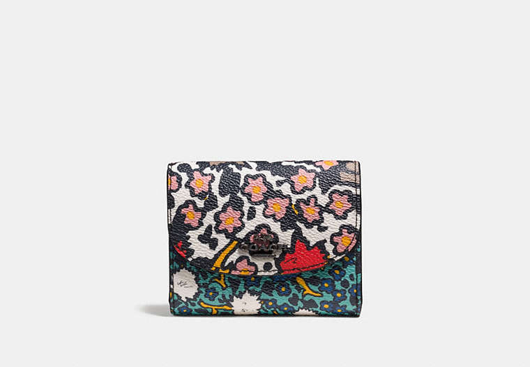 Small Double Flap Wallet In Mixed Yankee Floral Print Canvas