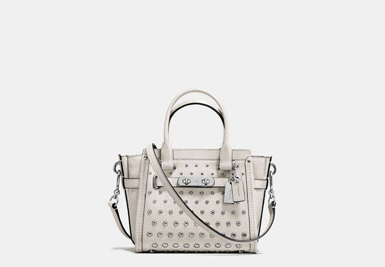 COACH®,COACH SWAGGER 21 IN PEBBLE LEATHER WITH OMBRE RIVETS,Leather,Small,Silver/Chalk,Front View