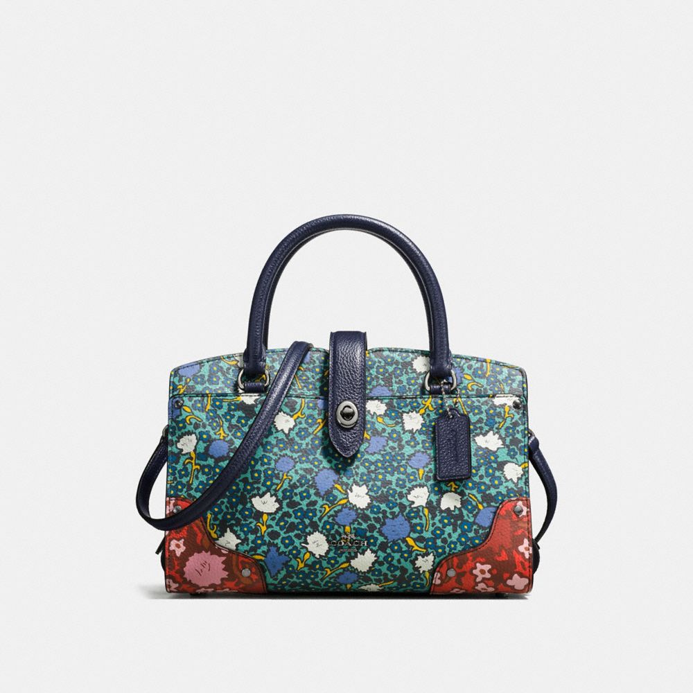 COACH®,MERCER SATCHEL 24 WITH MULTI FLORAL PRINT,Leather,Medium,DK/Teal Yankee Floral Mlt,Front View