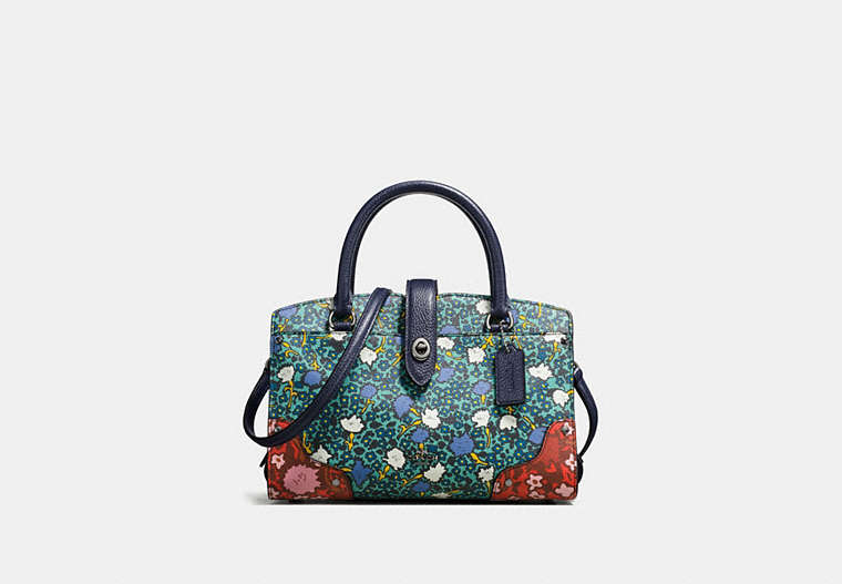 COACH®,MERCER SATCHEL 24 WITH MULTI FLORAL PRINT,Leather,Medium,DK/Teal Yankee Floral Mlt,Front View