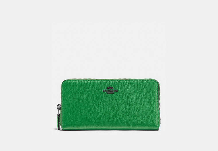 COACH®,ACCORDION ZIP WALLET,Leather,Mini,Gunmetal/Grass Green,Front View