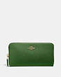 COACH®,ACCORDION ZIP WALLET,Leather,Mini,Gold/Hunter Green,Front View