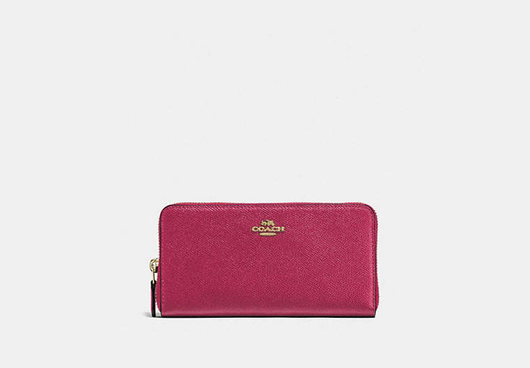 COACH®,ACCORDION ZIP WALLET,Leather,Mini,Gold/Bright Cherry,Front View