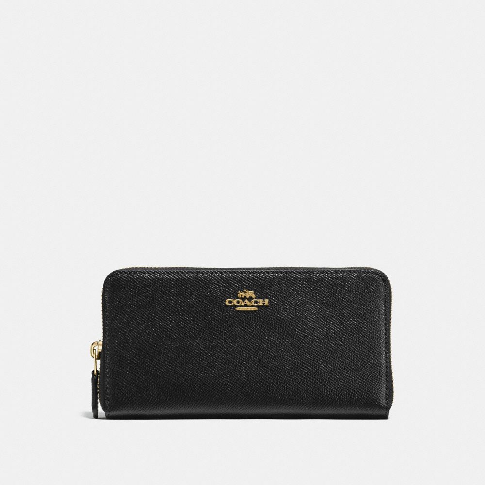 COACH®,ACCORDION ZIP WALLET,Leather,Mini,Light Gold/Black,Front View image number 0