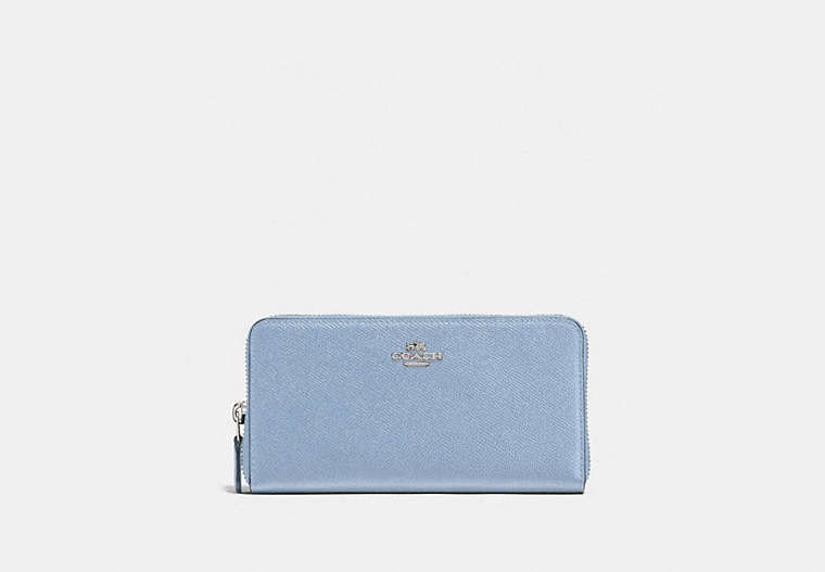 COACH®,ACCORDION ZIP WALLET,Leather,Mini,Silver/Mist,Front View