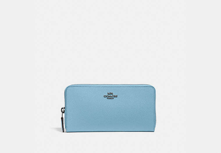 COACH®,ACCORDION ZIP WALLET,Leather,Mini,Pewter/Azure,Front View
