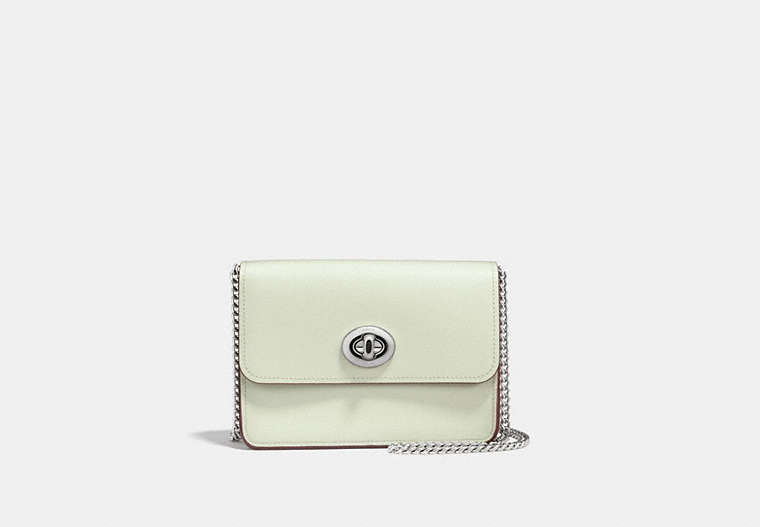 COACH®,BOWERY CROSSBODY,Leather,Silver/PALE GREEN,Front View