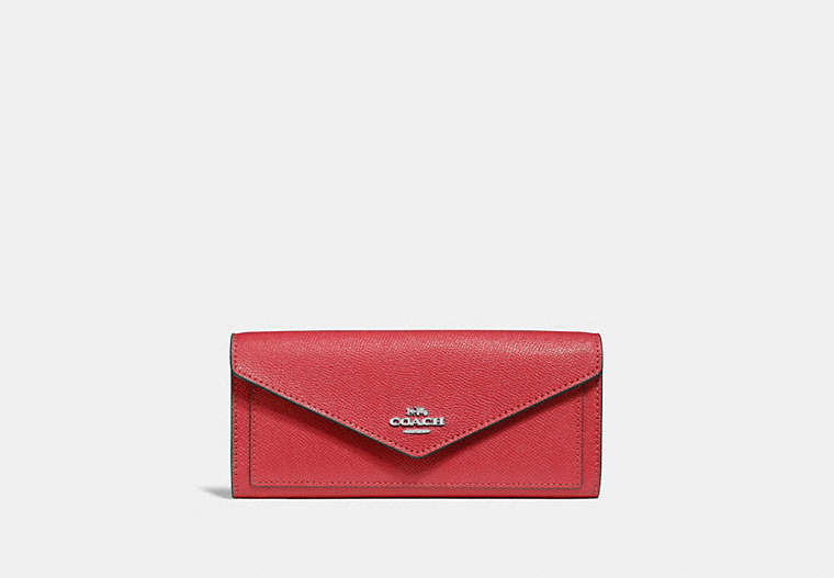 COACH®,SOFT WALLET,pusplitleather,Gunmetal/Washed Red,Front View