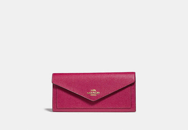 COACH®,SOFT WALLET,pusplitleather,Gold/Bright Cherry,Front View image number 0