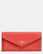 COACH®,SOFT WALLET,pusplitleather,Light Gold/Deep Coral,Front View