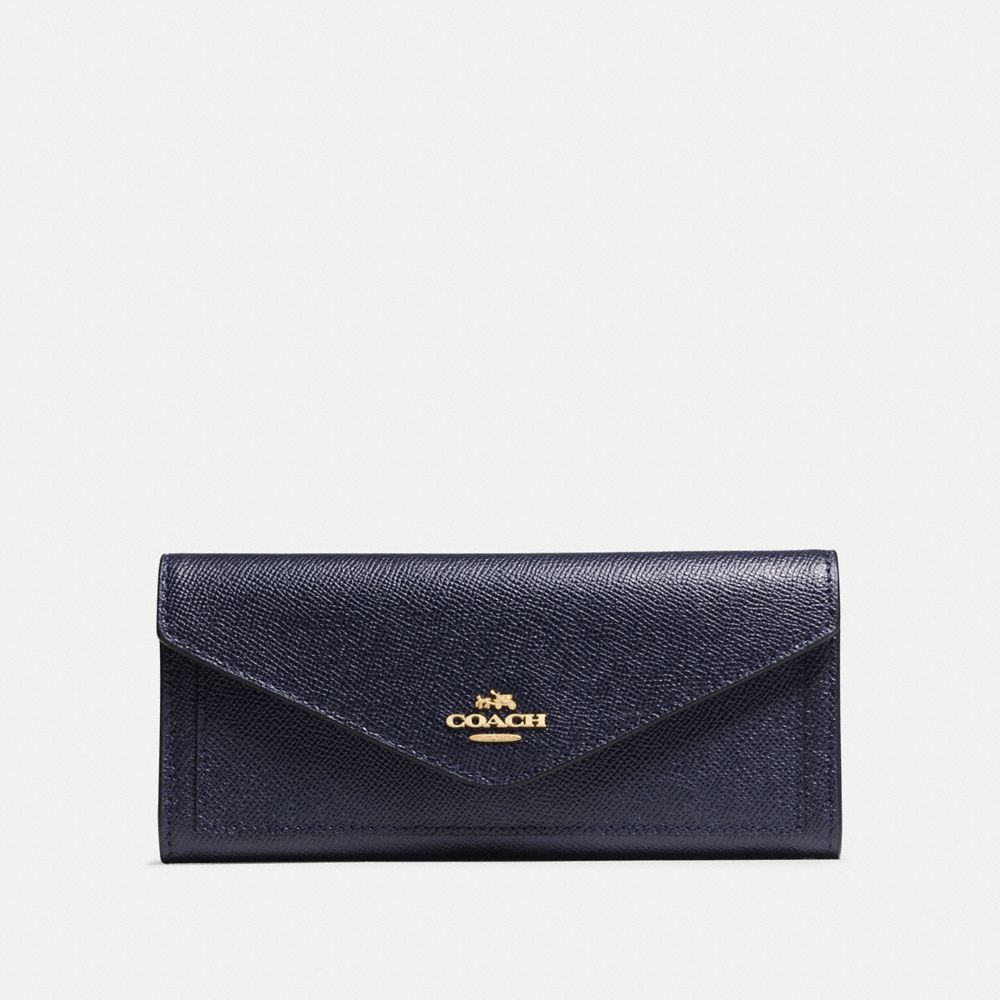 COACH®,SOFT WALLET,pusplitleather,Light Gold/Navy,Front View