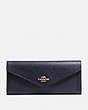COACH®,SOFT WALLET,pusplitleather,Light Gold/Navy,Front View