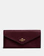 COACH®,SOFT WALLET,pusplitleather,Light Gold/Oxblood,Front View