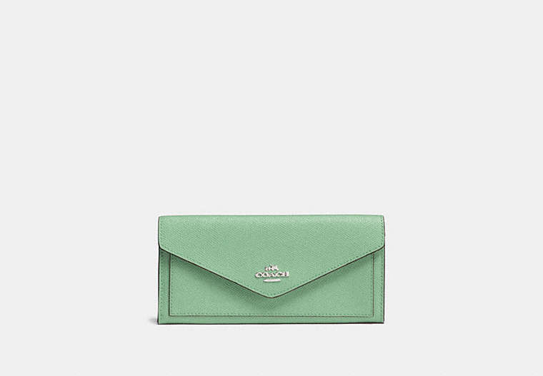COACH®,SOFT WALLET,pusplitleather,Light Teal/Silver,Front View