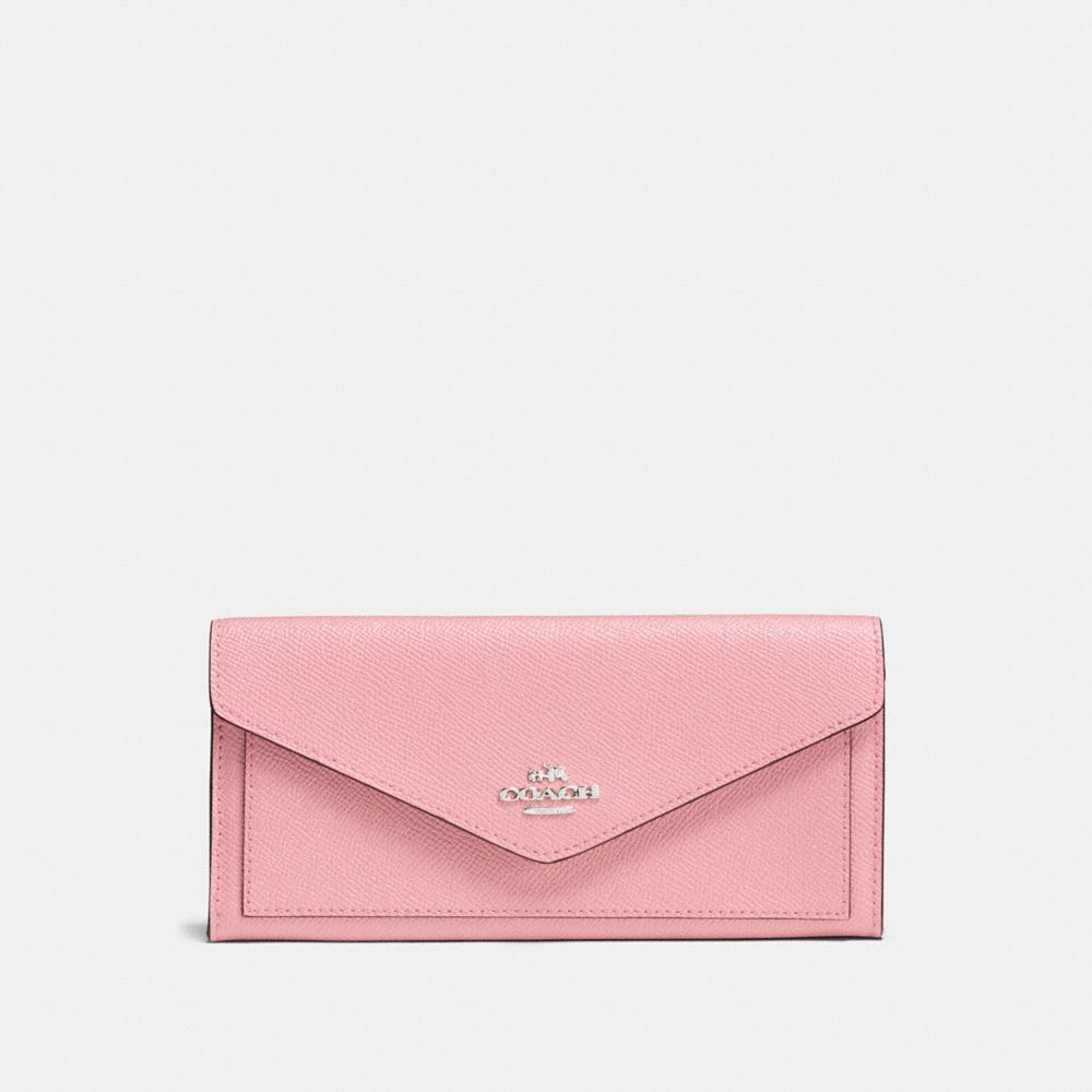 COACH®,PORTEFEUILLE SOUPLE,pusplicuir,Argenté/Pivoine,Front View