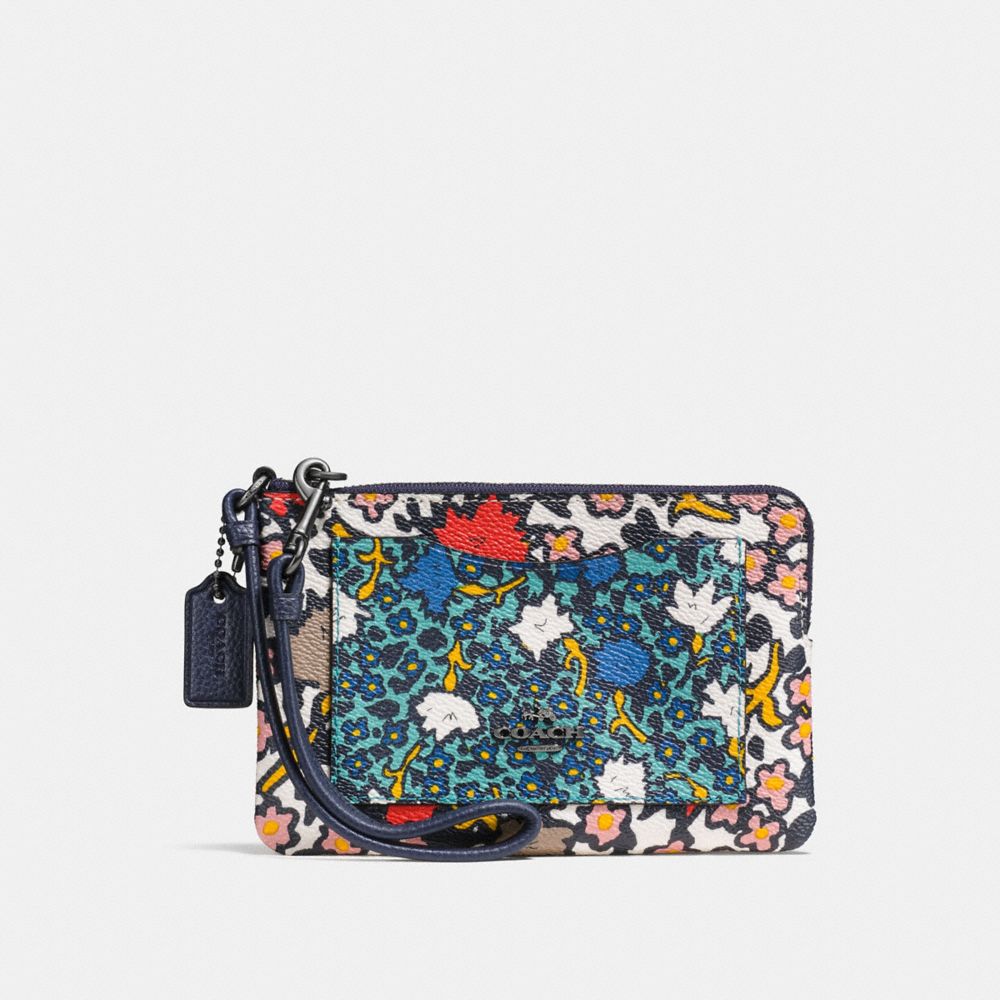 COACH®: Small Wristlet In Mixed Yankee Floral Print Coated Canvas
