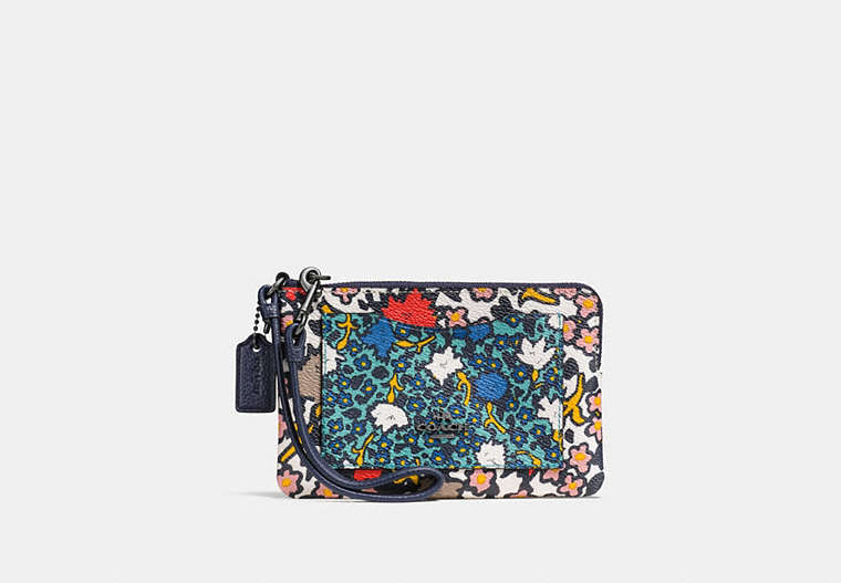 Small Wristlet In Mixed Yankee Floral Print Coated Canvas