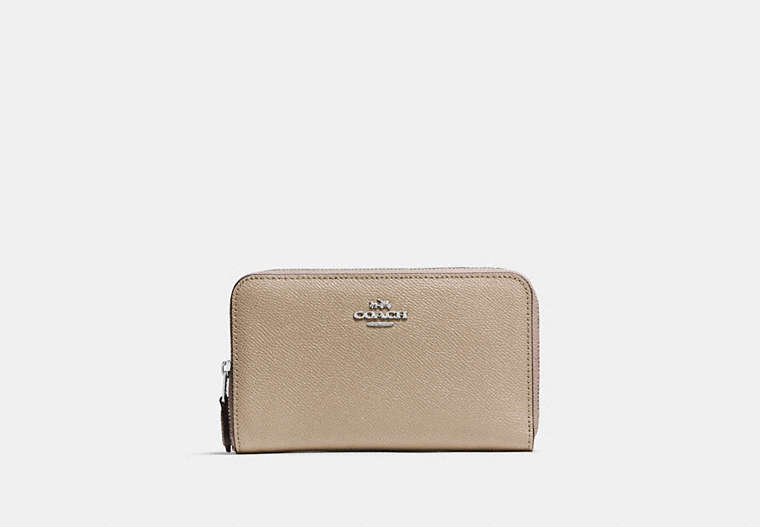 COACH®,MEDIUM ZIP AROUND WALLET,Coated Canvas,Silver/Stone,Front View