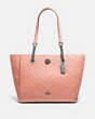 COACH®,TURNLOCK CHAIN TOTE 27 IN SIGNATURE LEATHER,Leather,Large,Dark Gunmetal/Dark Blush,Front View