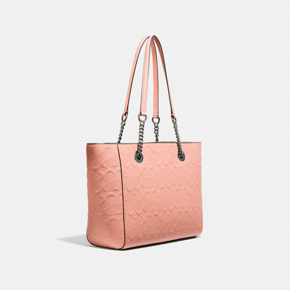 COACH®,Turnlock Chain Tote 27 In Signature Leather,,Angle View