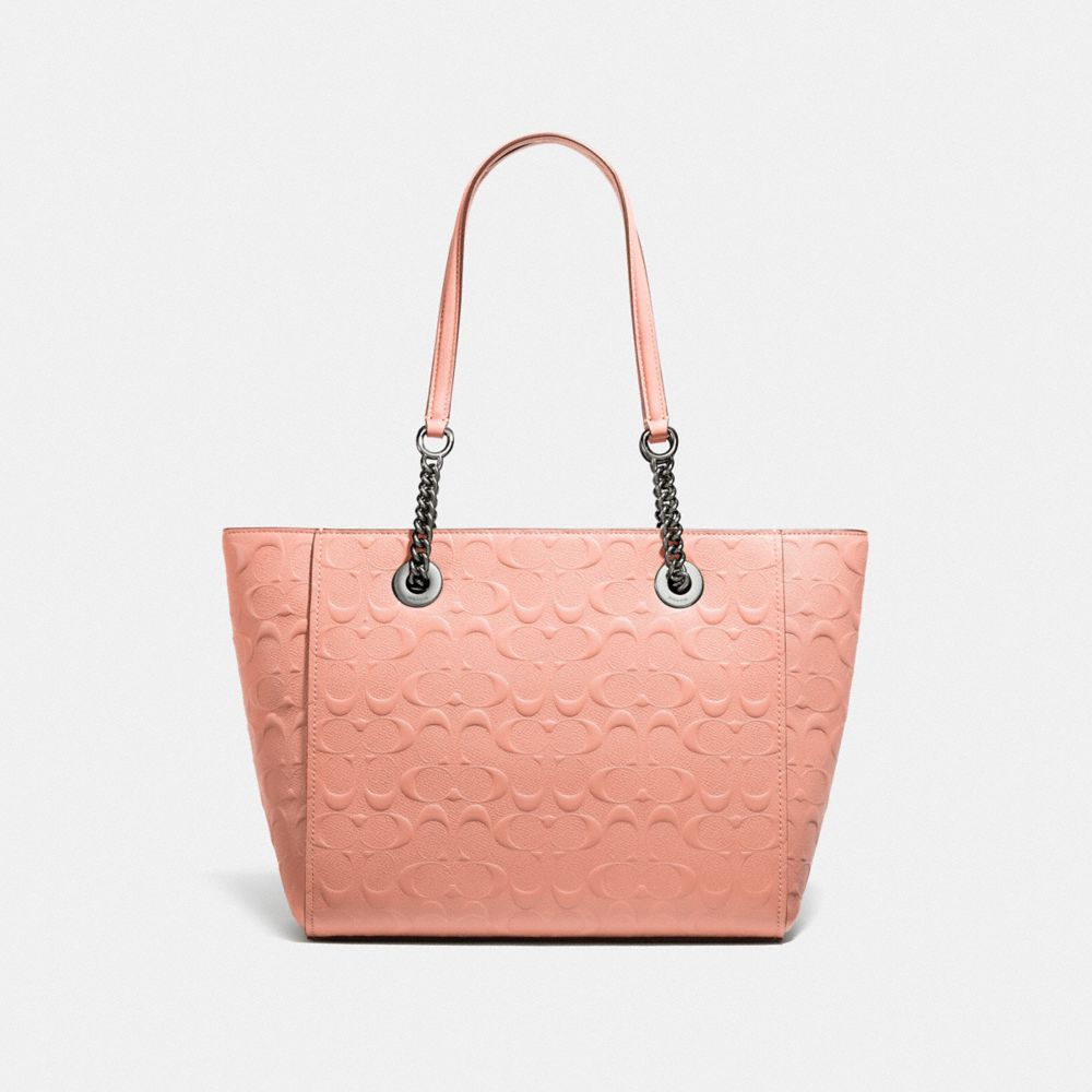 COACH®,Turnlock Chain Tote 27 In Signature Leather,,Back View