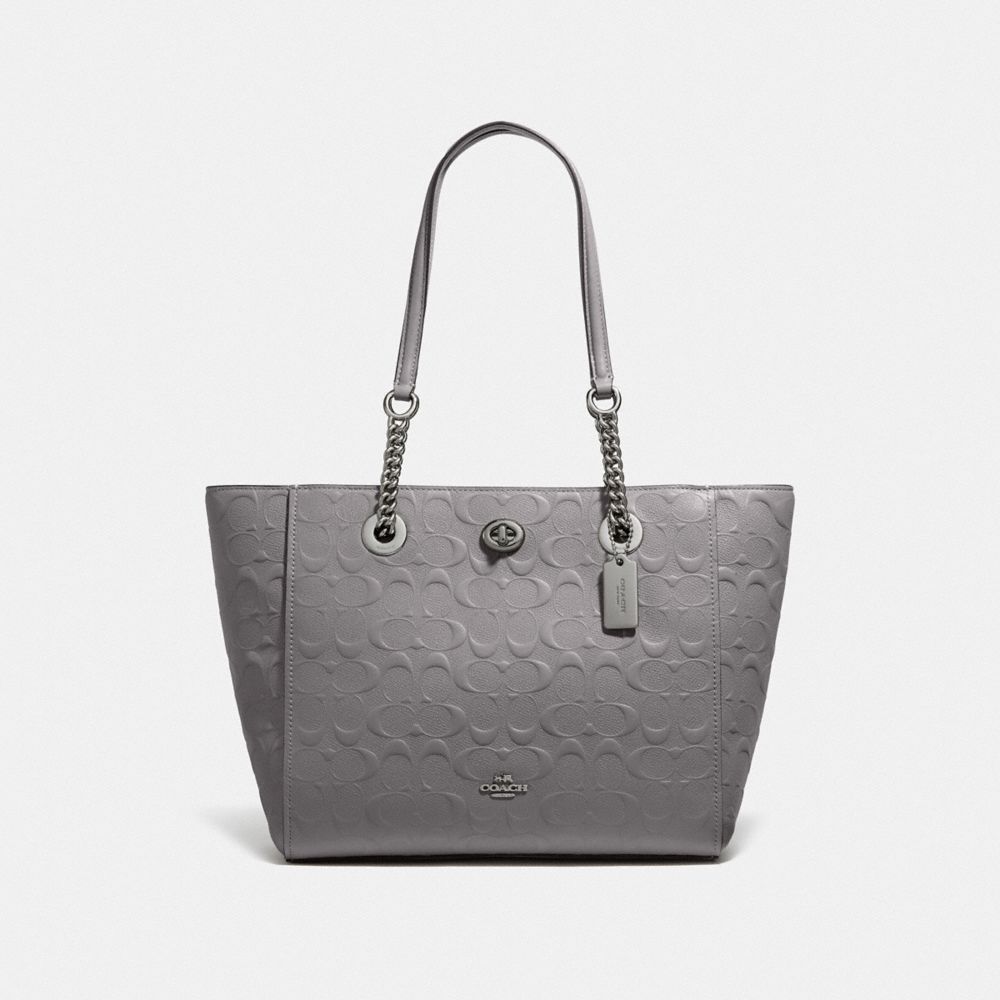 Turnlock Chain Tote 27 In Signature Leather