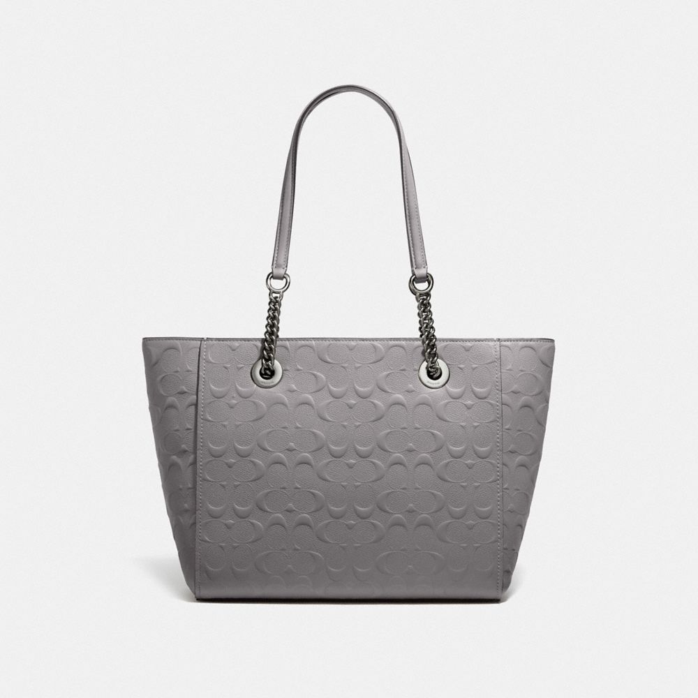 Turnlock Chain Tote 27 In Signature Leather