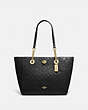COACH®,TURNLOCK CHAIN TOTE 27 IN SIGNATURE LEATHER,Leather,Large,Light Gold/Black,Front View