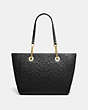 COACH®,TURNLOCK CHAIN TOTE 27 IN SIGNATURE LEATHER,Leather,Large,Light Gold/Black,Back View