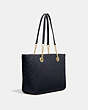 COACH®,TURNLOCK CHAIN TOTE 27 IN SIGNATURE LEATHER,Leather,Large,Light Gold/Navy,Angle View