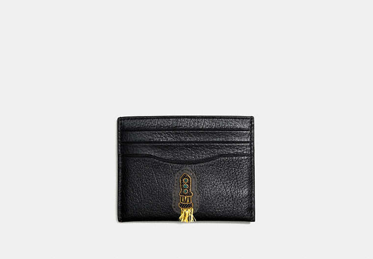 Flat Card Case In Grain Leather With Souvenir Embroidery