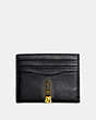 COACH®,FLAT CARD CASE IN GRAIN LEATHER WITH SOUVENIR EMBROIDERY,Leather,Gunmetal/Black,Front View