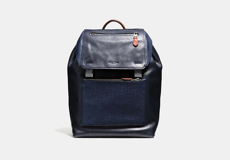 COACH®,MANHATTAN BACKPACK IN MIXED LEATHERS,Leather,Large,Indigo/Midnight/Black Antique Nickel,Front View