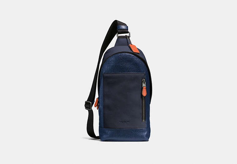 COACH®,MANHATTAN SLING PACK IN MIXED LEATHERS,Leather,Medium,Indigo/Midnight/Black Antique Nickel,Front View