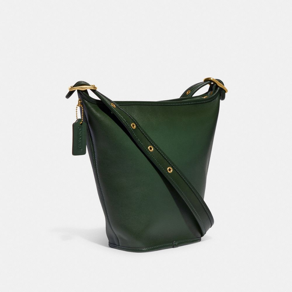 COACH®,DUFFLE 16,Glovetan Leather,Medium,Brass/Hunter Green,Angle View