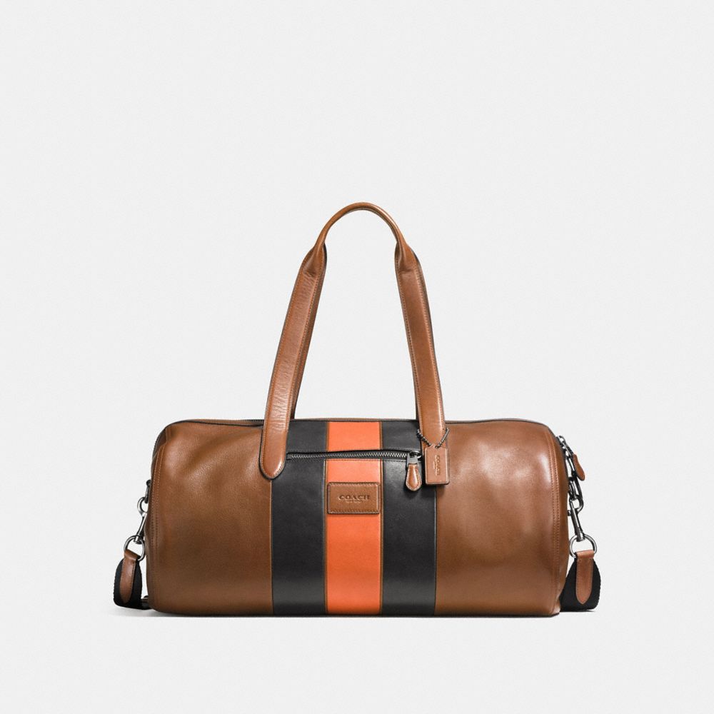 COACH®,METROPOLITAN SOFT GYM BAG WITH VARSITY STRIPE,Leather,Large,Dark Saddle/Black/Black Antique Nickel,Front View