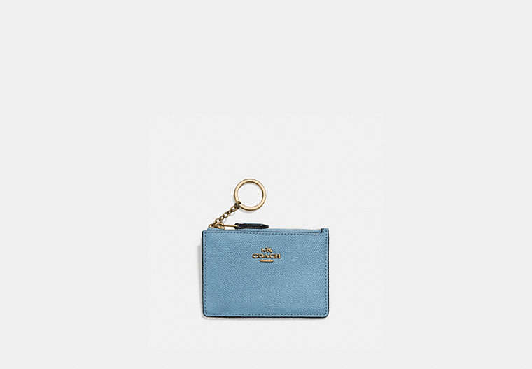 COACH®,MINI SKINNY ID CASE,Coated Canvas,Mini,Brass/Pacific Blue,Front View
