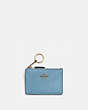 COACH®,MINI SKINNY ID CASE,Coated Canvas,Mini,Brass/Pacific Blue,Front View