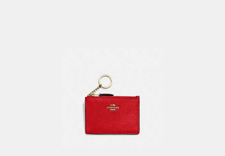 COACH®,MINI SKINNY ID CASE,Coated Canvas,Mini,Brass/Electric Red,Front View