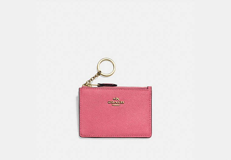 COACH®,MINI SKINNY ID CASE,Coated Canvas,Mini,Brass/Red,Front View