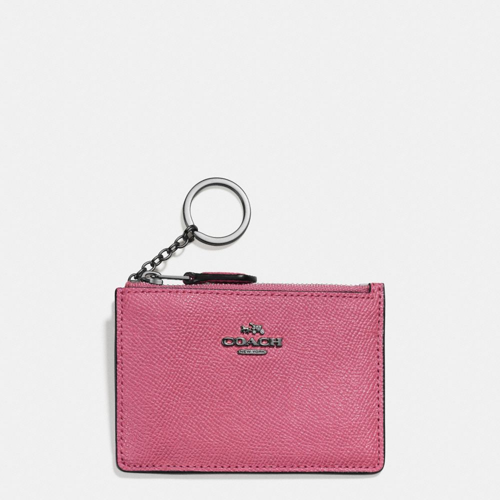 COACH®,MINI SKINNY ID CASE,Mini,Dark Gunmetal/Rouge,Front View image number 0