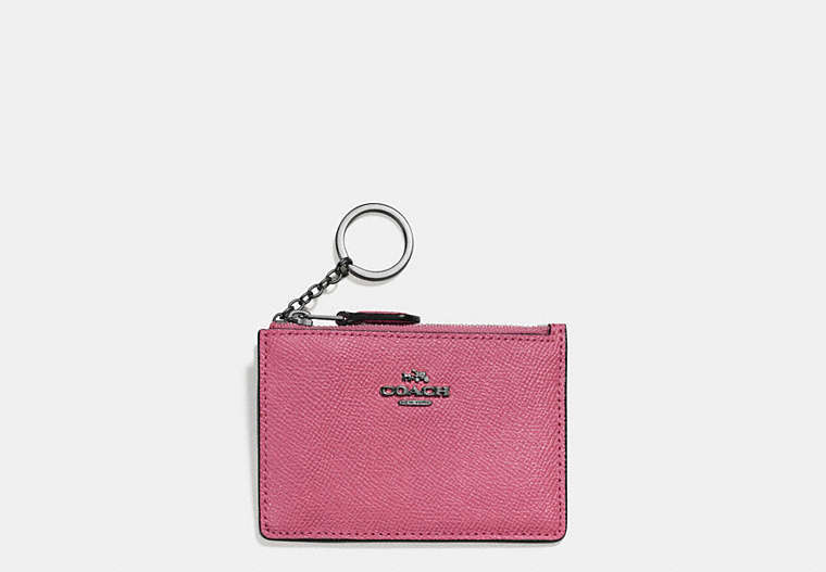 COACH®,MINI SKINNY ID CASE,Coated Canvas,Mini,Dark Gunmetal/Rouge,Front View image number 0