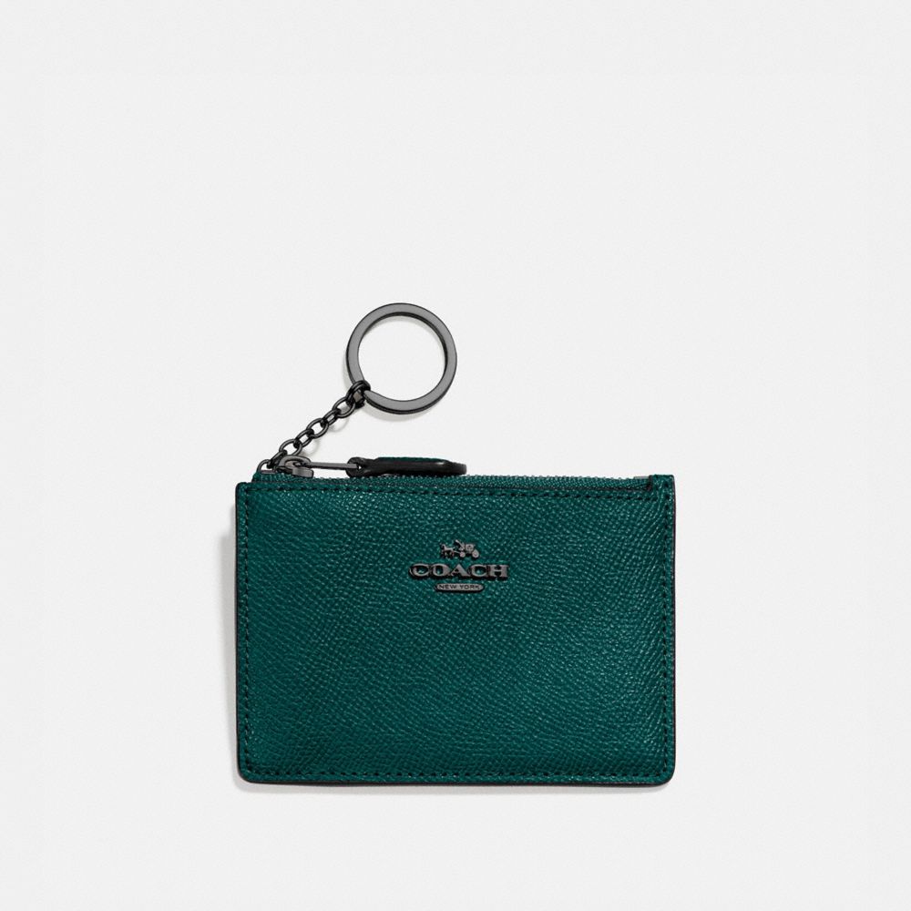 COACH®,Mini Skinny Id Case,Card Case,Metal,Logo,Key Ring,Casual,Emerald,Front View