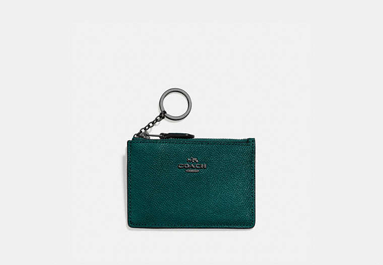 COACH®,MINI SKINNY ID CASE,Coated Canvas,Mini,Pewter/Forest,Front View
