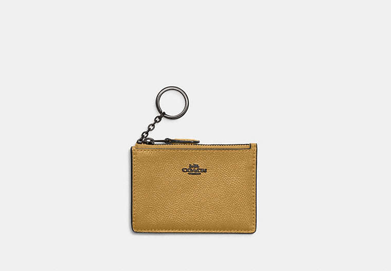 COACH®,MINI SKINNY ID CASE,Coated Canvas,Pewter/Flax,Front View