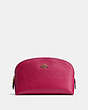 COACH®,COSMETIC CASE 17,Pebble Leather,Mini,Gold/Bright Cherry,Front View