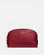 COACH®,COSMETIC CASE 17,Pebble Leather,Mini,Gold/Deep Red,Front View