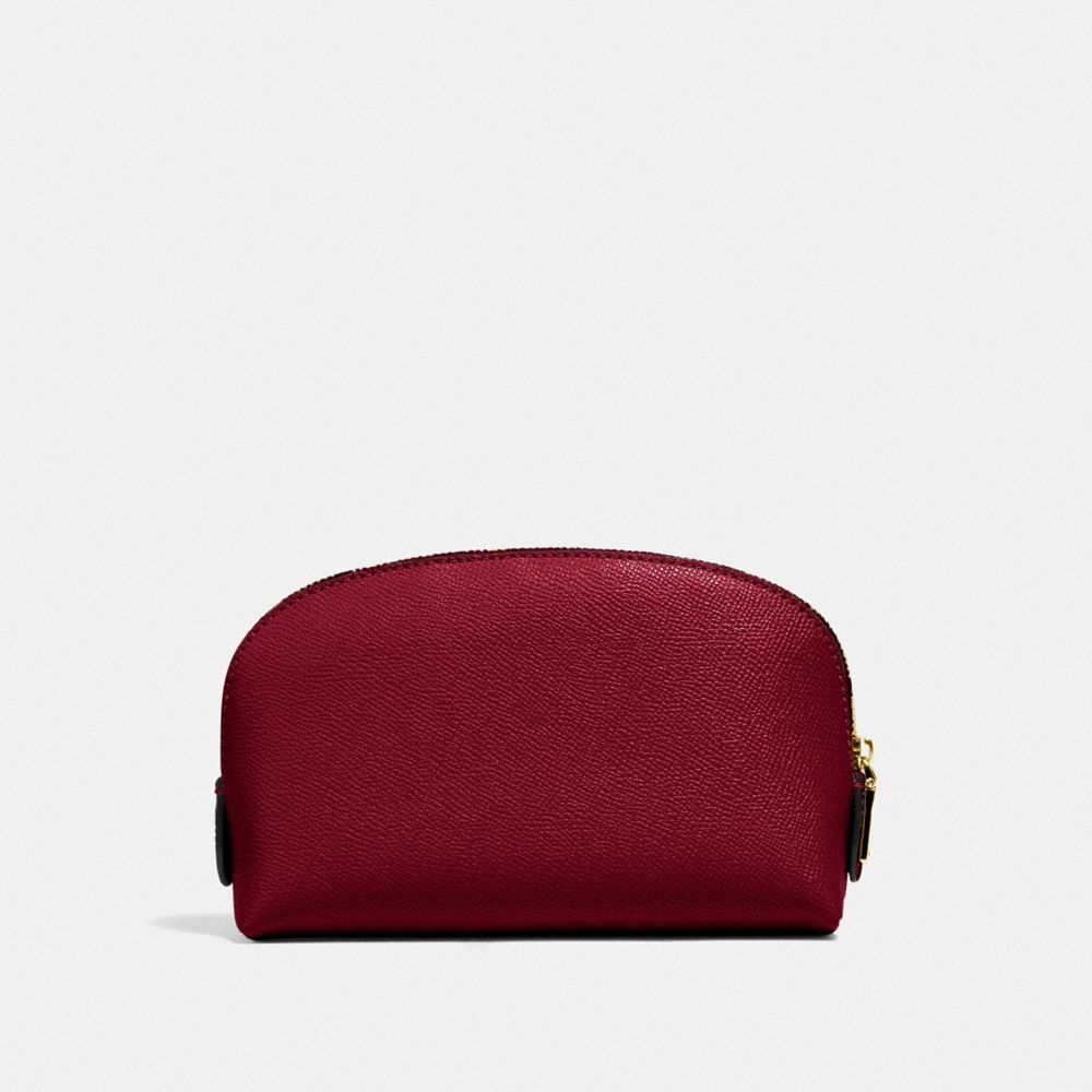 COACH®,COSMETIC CASE 17,Pebble Leather,Mini,Gold/Deep Red,Back View